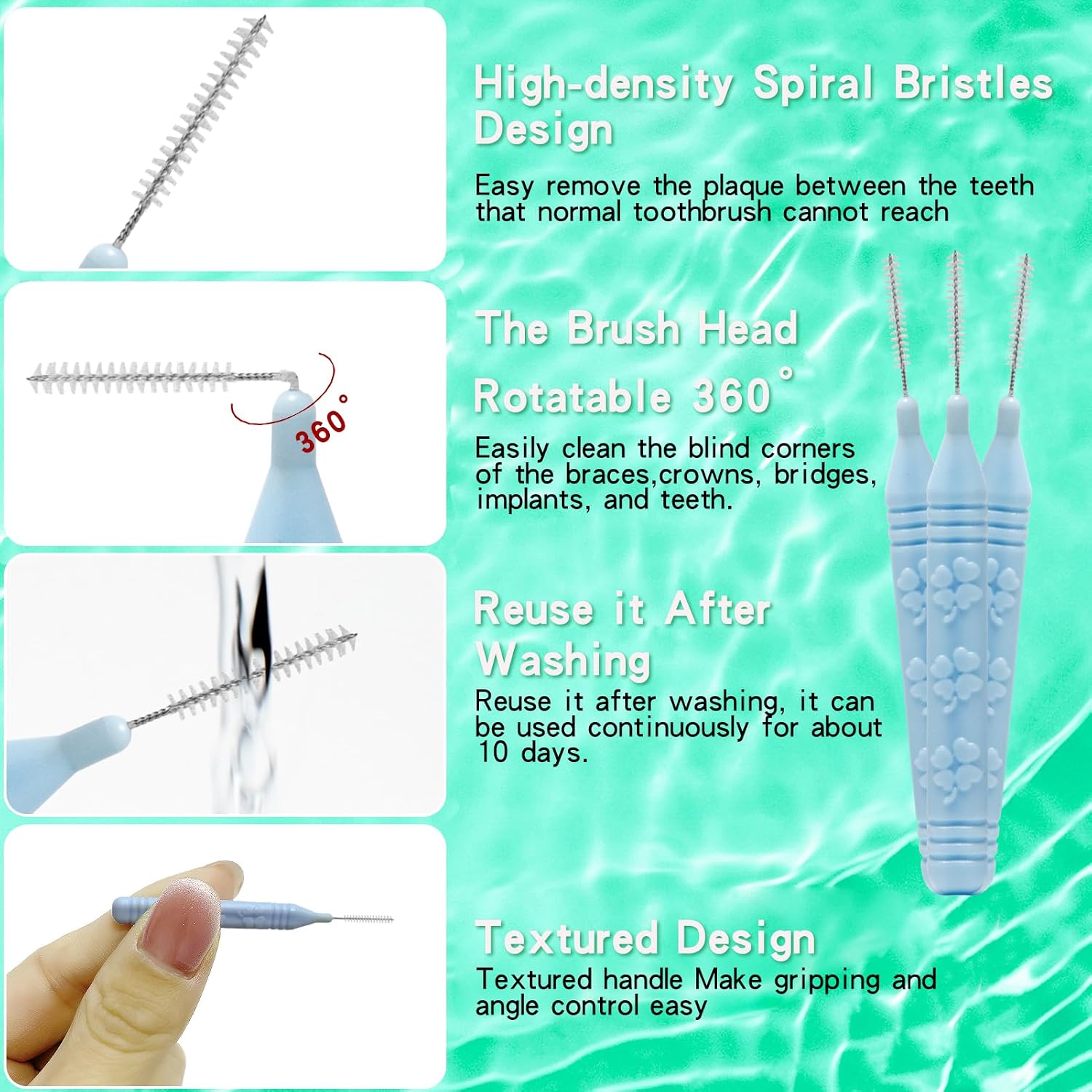 Slim Interdental Brushes, Orthodontic Brushes for Braces, Oral Dental Hygiene Flosser Cleaning Tool for Deep Cleaner 0.7-0.8mm Medium/Large Gaps 32PCS