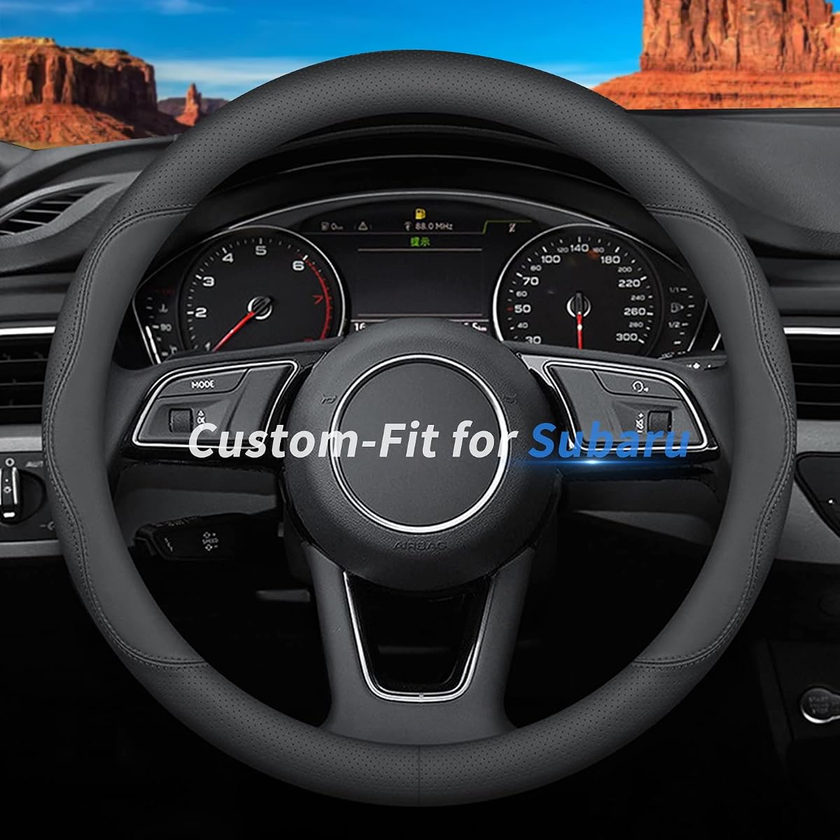 Deer Route for Subaru Steering Wheel Cover, Premium Leather Car Steering Wheel Cover with Logo, Non-Slip, Breathable, for Subaru Accessories (B-Style,for Subaru)