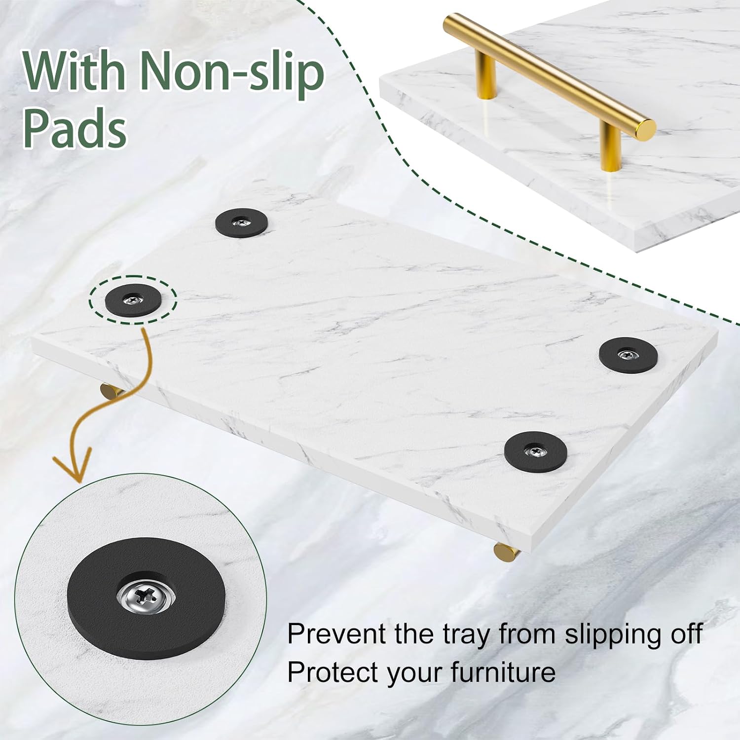 Decorative Marble Tray with Handles, 11.8x7.9x1.6 in, Carrara White image 4