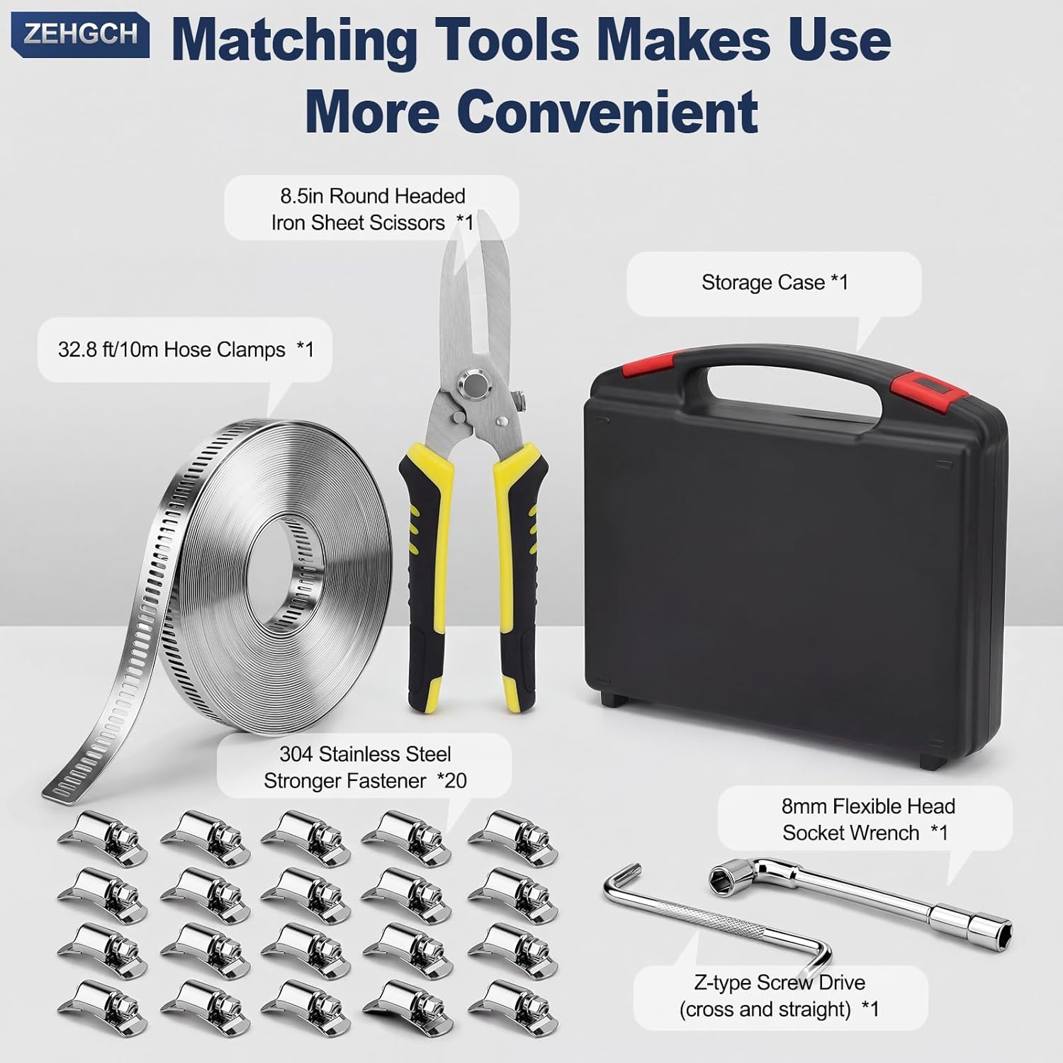 Hose Clamps, DIY 32.81FT Large Adjustable Metal Strap Stainless Steel Hose Clamps with 20 Stronger Fasteners Screw, Worm Gear Hose Clamps for Pipe, Tube, Duct and Fuel Line 25PCS