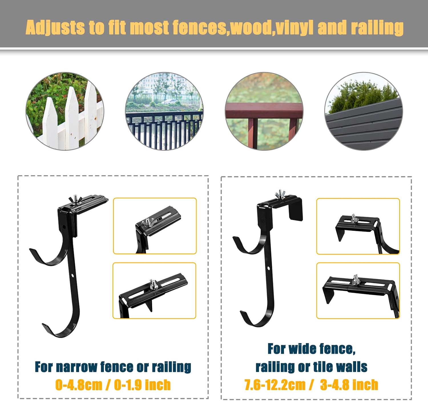 Adjustable Pool Poles Hanger/Hooks, Hang Accessories-Tools on Fence&Wall Hooks. (Four Sets of Black)