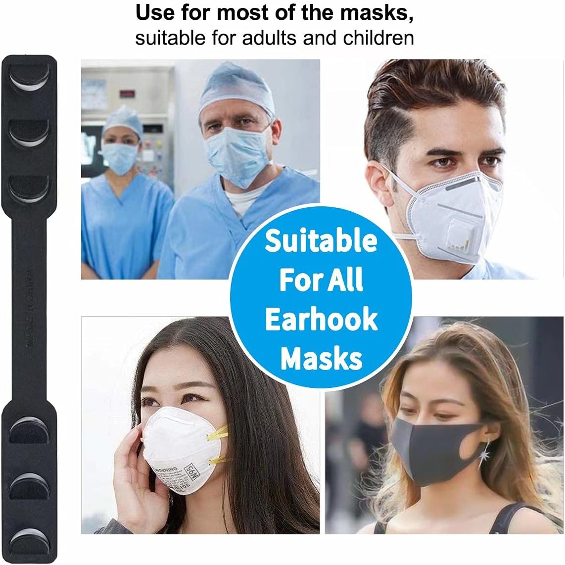 Ear Savers for Masks - Mask Holders to Protect Ears, Mask Straps for Back of Head, Face Mask Extender Strap, Mask Hooks Behind Head (8pcs, Multicolor)
