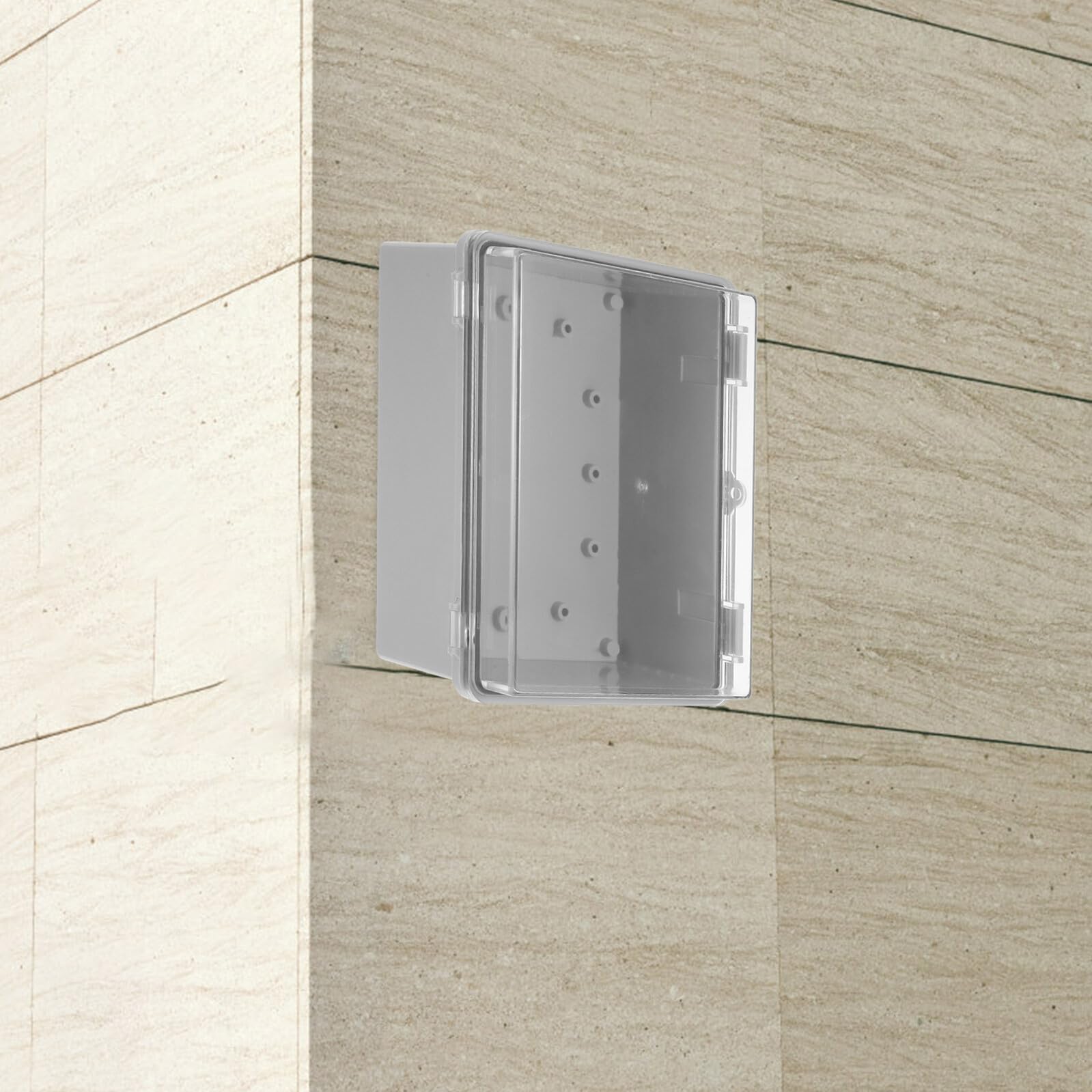 Scatola di Giunzione Elettrica Stagna in Plastico 220x170x110 | Cassetta Derivazione per Esterno, Coperchio a Cerniera, Piastre di Montaggio Incluse, Design Industriale