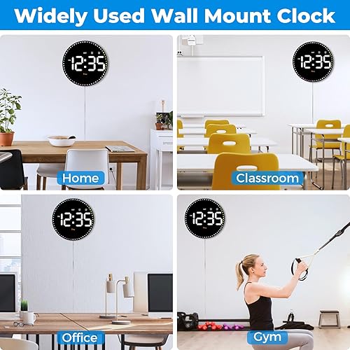 Miniatura 7 de SZELAM Reloj de pared digital, reloj digital de 10 pulgadas con control remoto, brillo ajustable, calendario, temperatura, 1224 H, para sala de