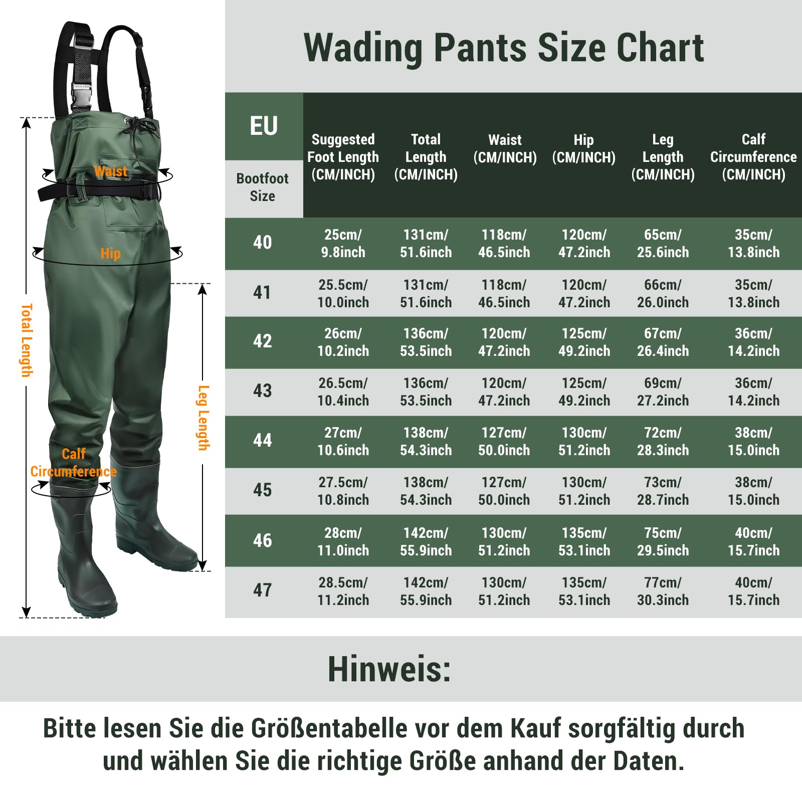 IEEILULU Waders Pêche Homme Nylon avec Bottes 40-47 Antidérapants
