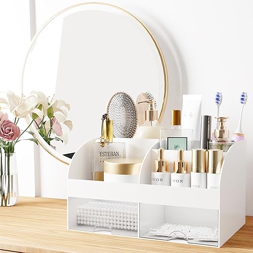 Miniatura 3 de Organizador de maquillaje con cajones, almacenamiento de cosméticos para tocador y encimera de baño, soporte de belleza para lápiz labial y brochas