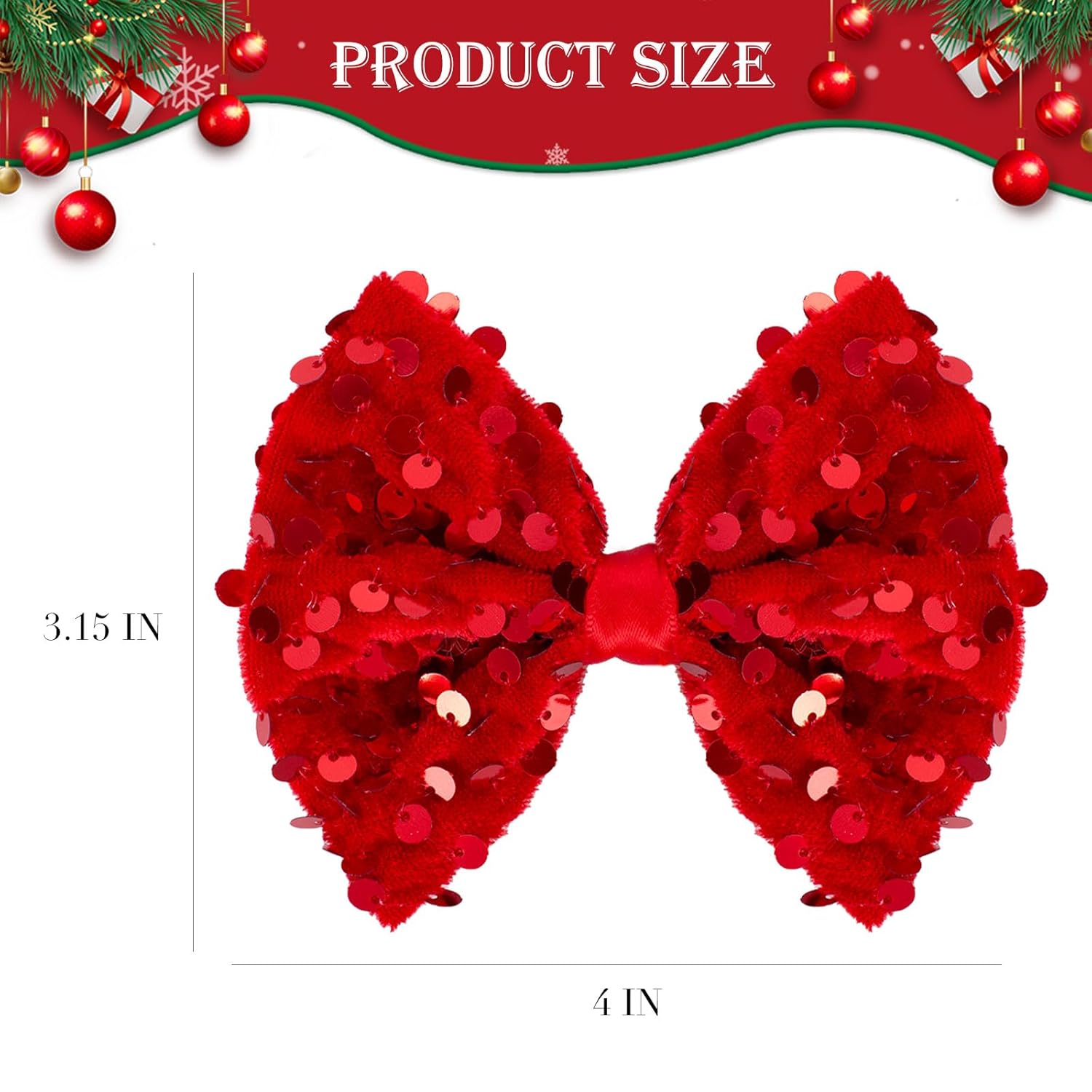 Velvet Sequin Hair Bows Elegant Red Bow for Women Girls, 4in Glitter Handmade Hair Clips Alligator Clips Sparkly Ponytail Holder Hair Accessories for Christmas, Birthday Party, Wedding, Valentines - Image 2