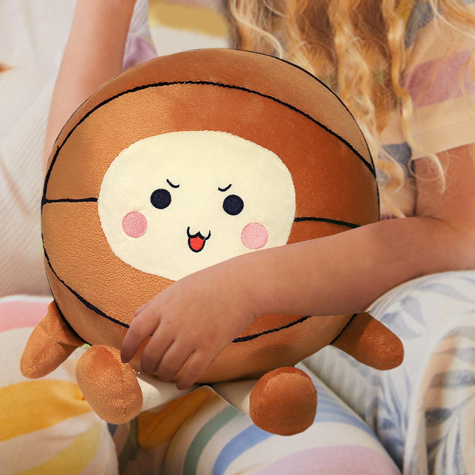 Oreiller Peluche Basket-ball – Coussin Décoratif Rond Pour Enfants, Canapé Ou Chambre