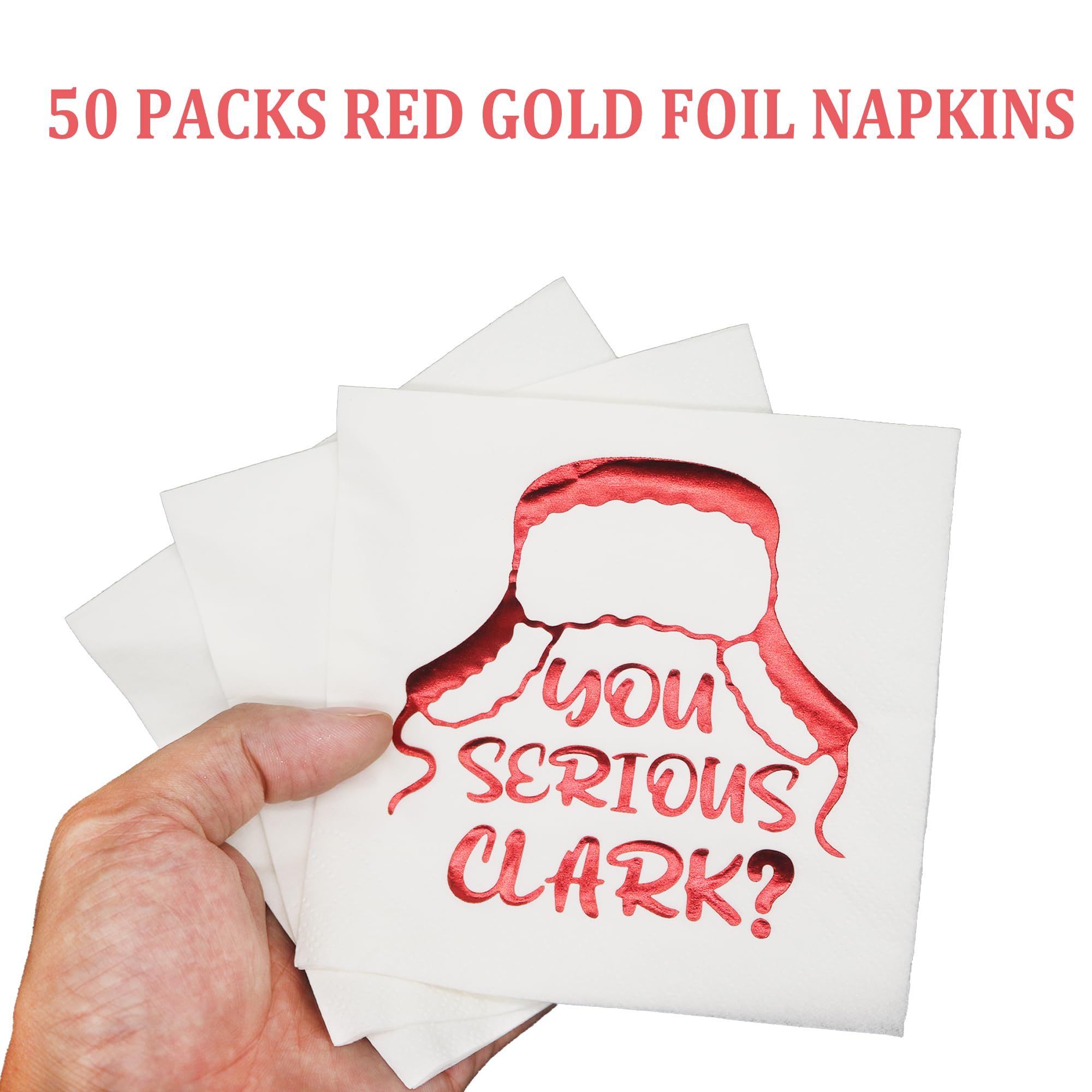 You Serious Clark Napkins, Funny Christmas Napkins, Christmas Party Decorations, Christmas Vacation Party Decorations, ZJ National Christmas Holiday Party Decorations (5 x 5 In, Red Foil, 50-Pack)