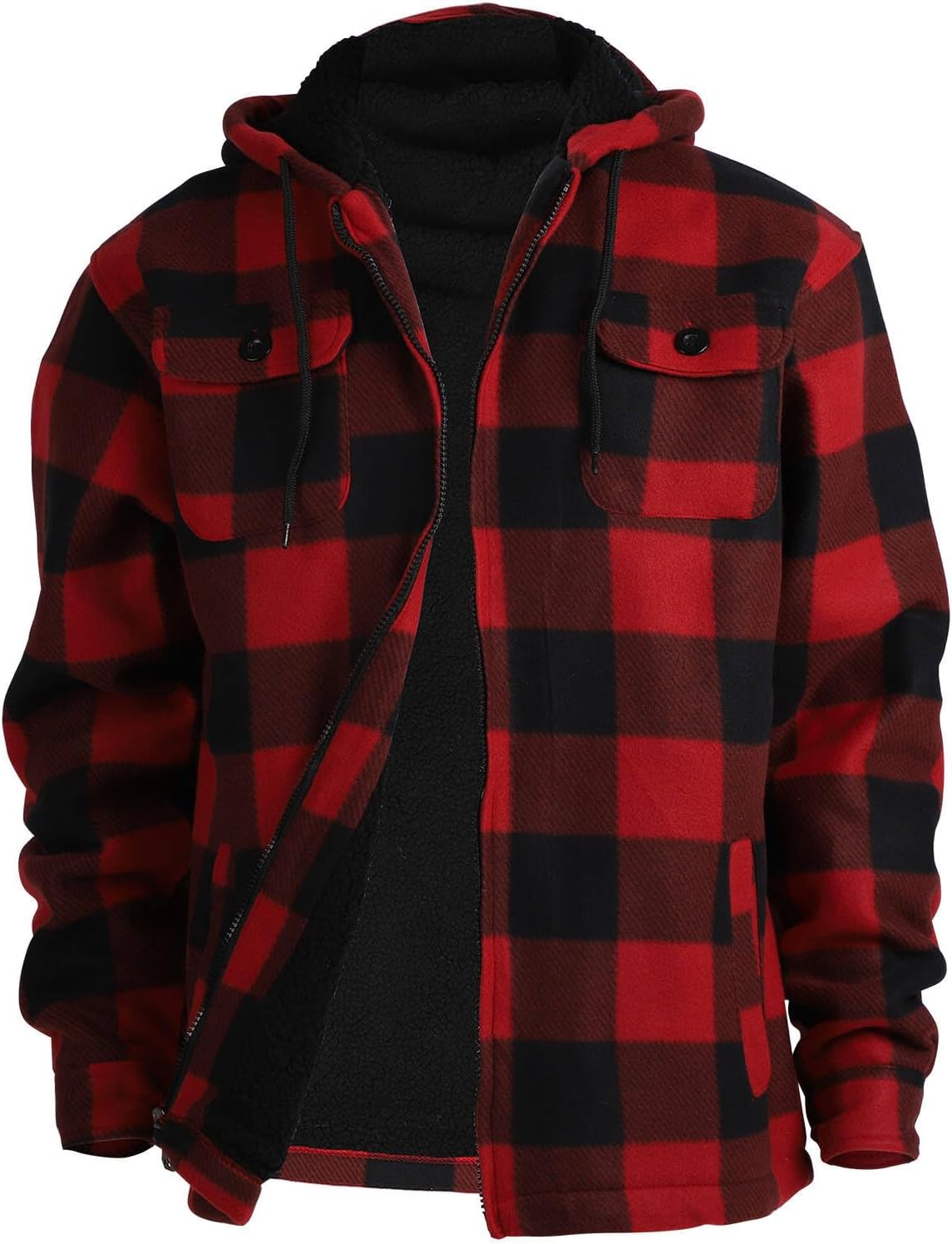 Heavy Thick Flannel Plaid Jacket Sherpa Fleece Lined Hoodies for Men Zip Up Winter Warm Coat Buffalo Zipper Sweatshirt
