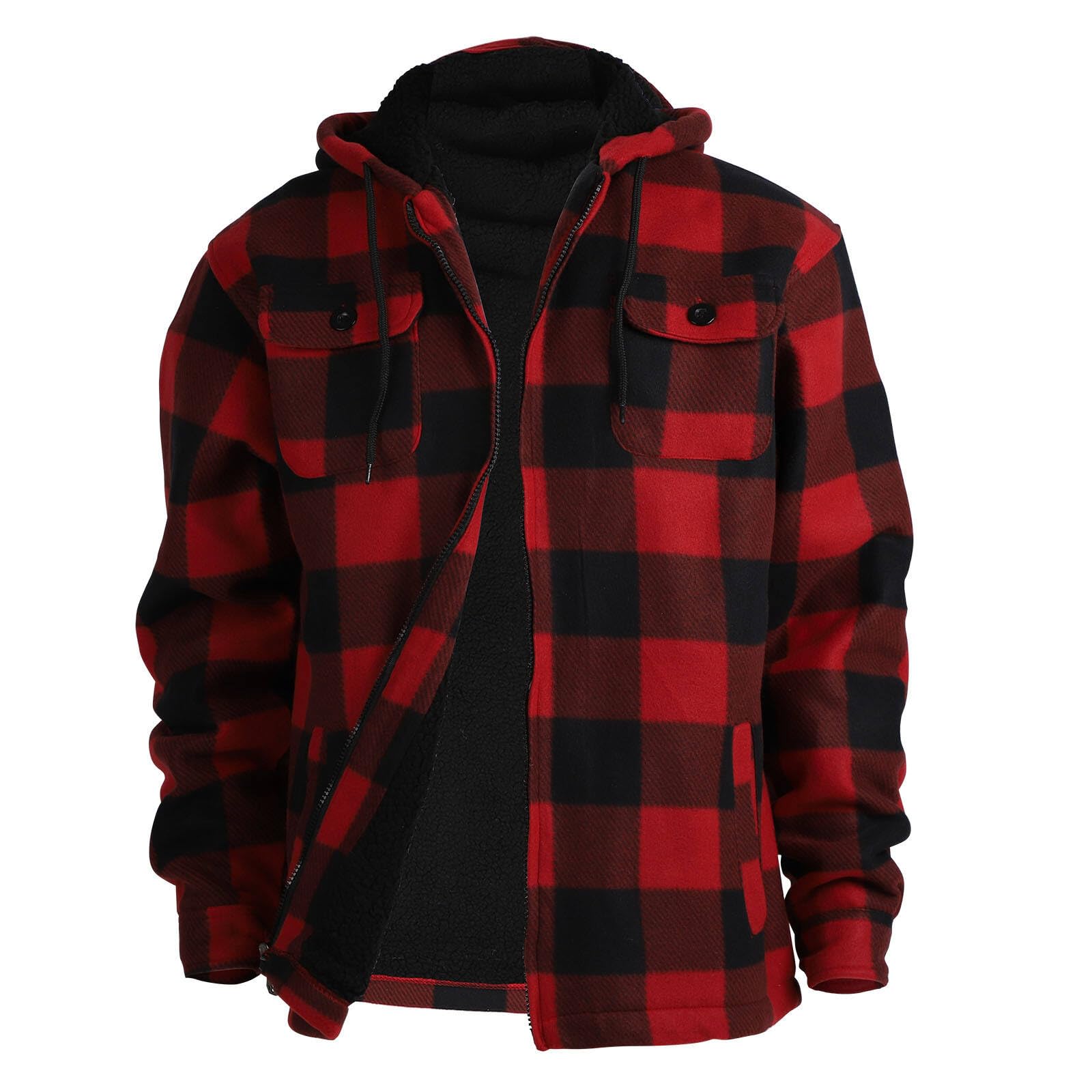 Gary Com Heavy Thick Flannel Plaid Jacket Sherpa Fleece Lined Hoodies for Men Zip Up Winter Warm Coat Zipper Sweatshirt