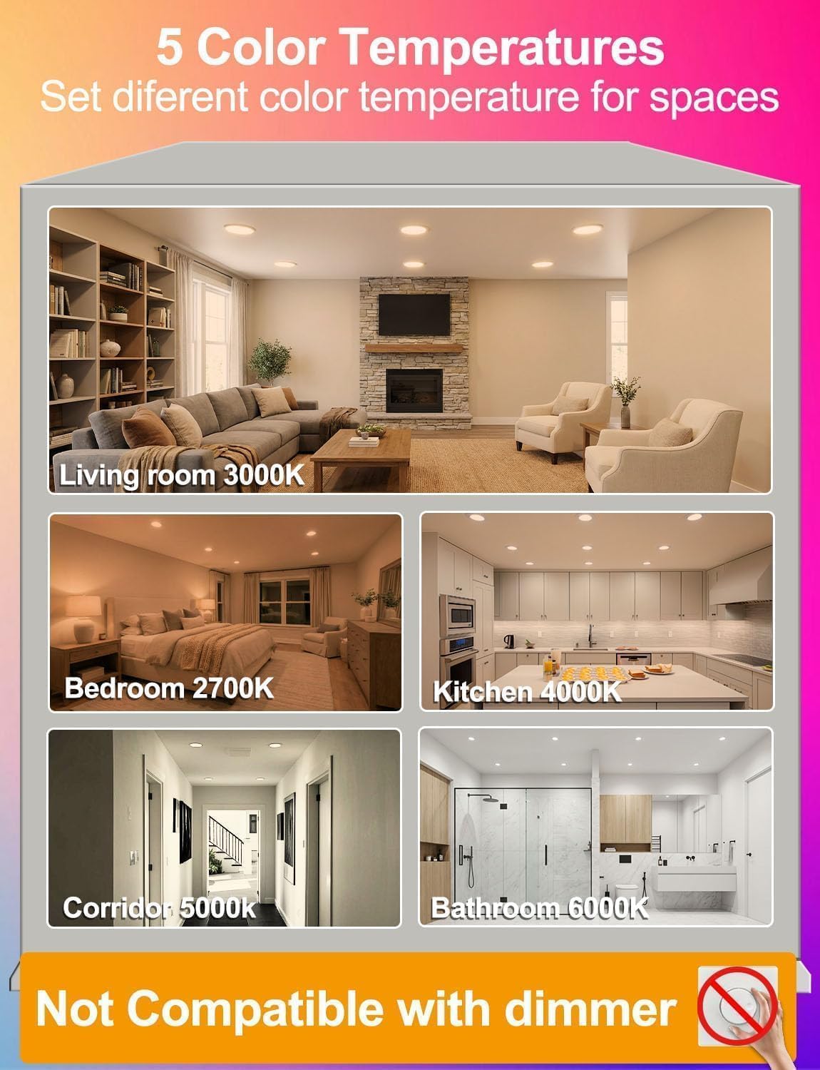 ILC BR30 LED Recessed Can Light Bulbs, Indoor Flood Light Bulbs, RGB Color Changing, 5CCT Tunable with Remote Control, E26 Base, 10W 900LM 70W Equivalent, for 5"/6" Recessed Cans Only, 6 Pack image 4