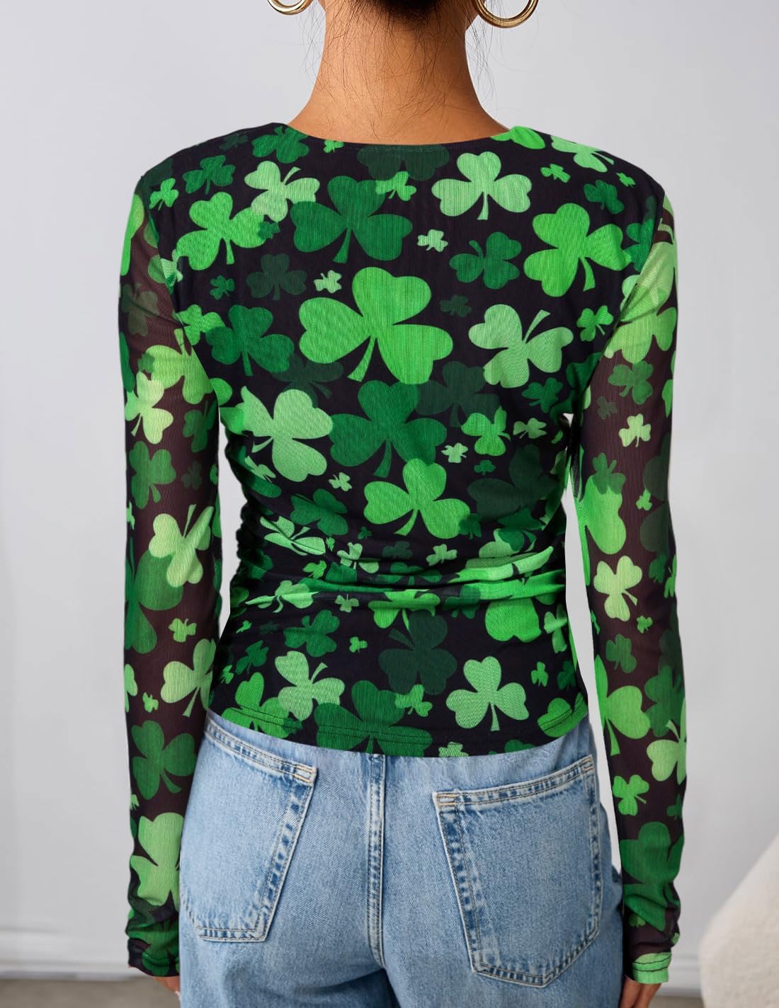 MOUSYA Valentine Sheer Tops for Women Mesh Long Sleeve Top See Through Sexy Going Out Tee Heart Graphic Undershirt - Image 3