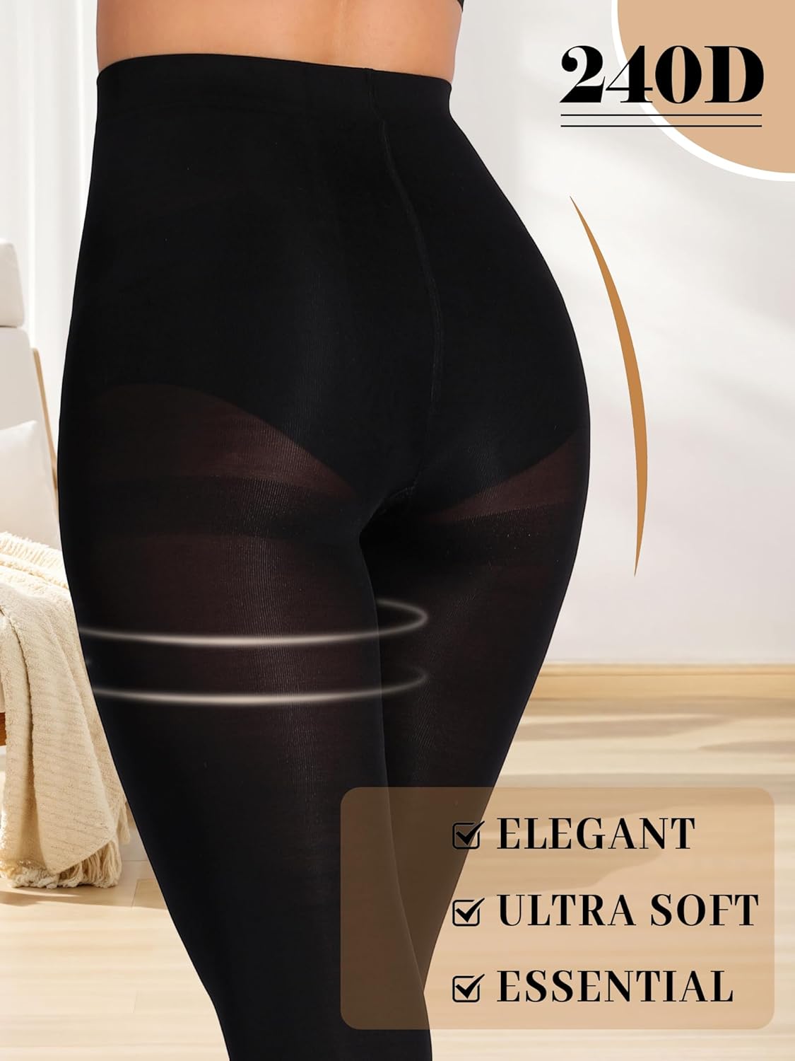 HONENNA Women's Control Top High Elastic Soft Opaque Pantyhose Tights - Image 3