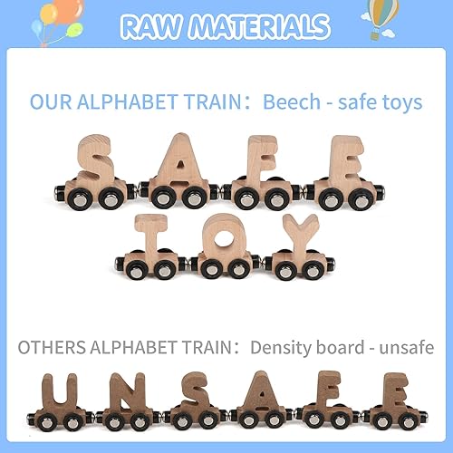 Miniatura 3 de Juego de 27 piezas de madera del alfabeto magnético de madera para el tren ABC incluye 1 motor y 1 caja de almacenamiento para niños pequeños niños