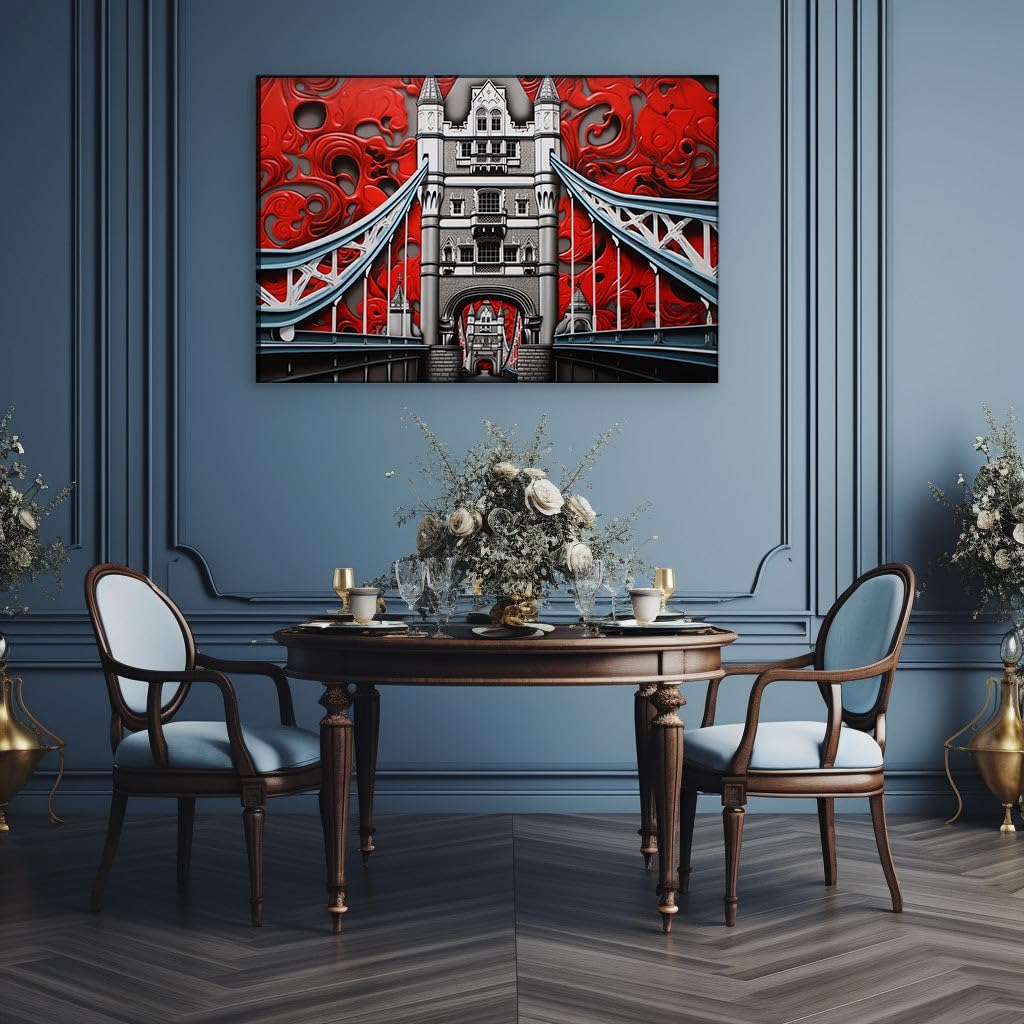 Canvas for Living room. Whispers of the Thames - A Surrealist Take on London's Tower Bridge, 27 x 18 inch Canvas Wall Art - Modern Home Decor - 69x46 cm (27x18 inch)