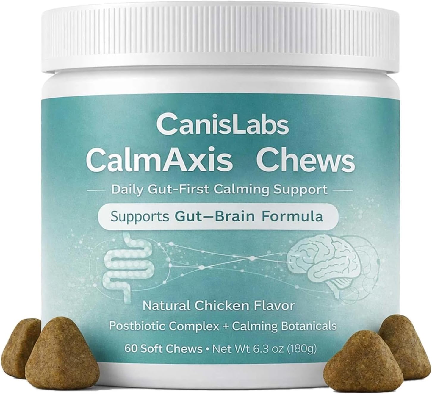 CalmAxis Calming Chews for Dogs – Gut-Brain Support with Postbiotic Complex & Natural Botanicals, Helps Promote Relaxed Behavior, Daily Stress Support, Chicken Flavor Soft Chews, 60 Count