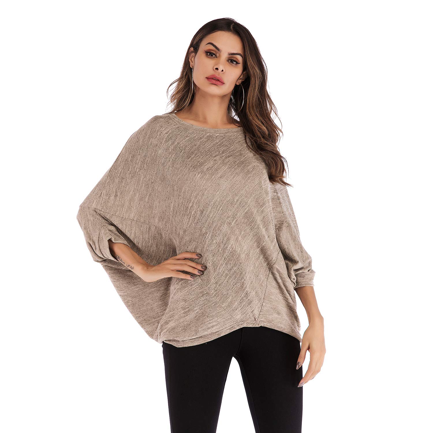 YI-shine Women's Casual Oversized Knit Batwing Sleeve T-Shirts Loose Baggy Pullover Tops Blouses
