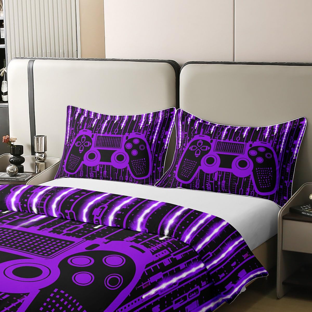 Homemissing Set di biancheria da letto per letto matrimoniale, motivo videogiochi, 100% cotone, per bambini, set di biancheria da letto per bambini, decorazione per la stanza dei giochi, copripiumino