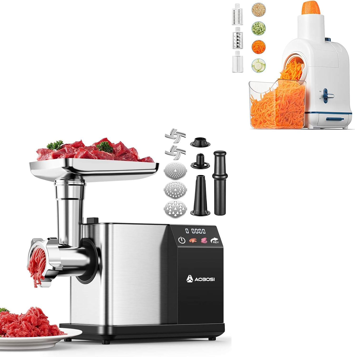 AAOBOSI 3000W Electric Meat Grinder with Touch Screen & Electric Cheese Grater, Slicer Salad Grater Maker for Whole Carrot,Vegetable,Potato