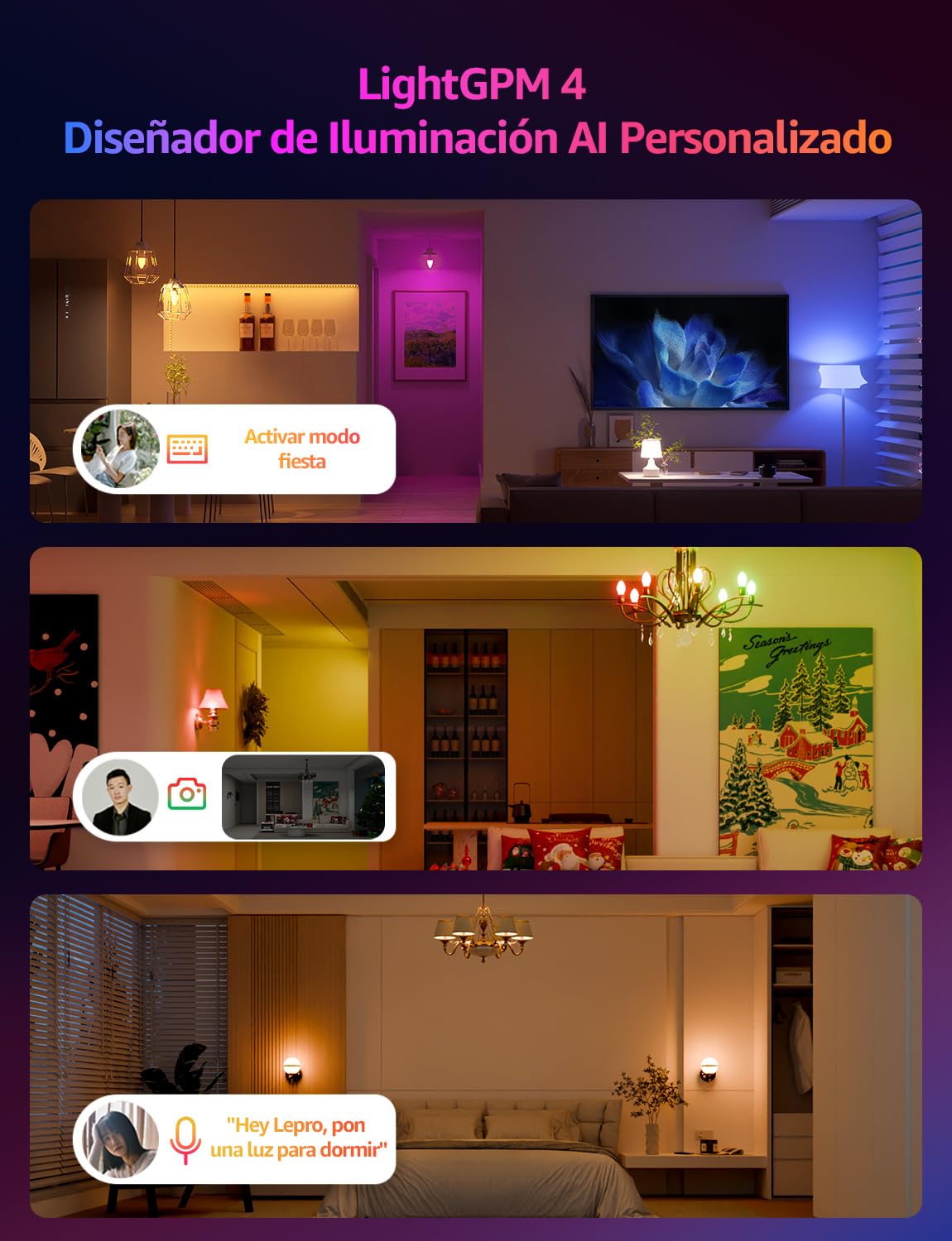 Lepro BC1 AI Bombilla LED E14, Bombilla Inteligente Alexa 4.9W 2Pcs | RGB Regulable, Wi-Fi Control de Voz & Sync de Música, Diseñador de Iluminación AI Personalizado Funciona con Google Home