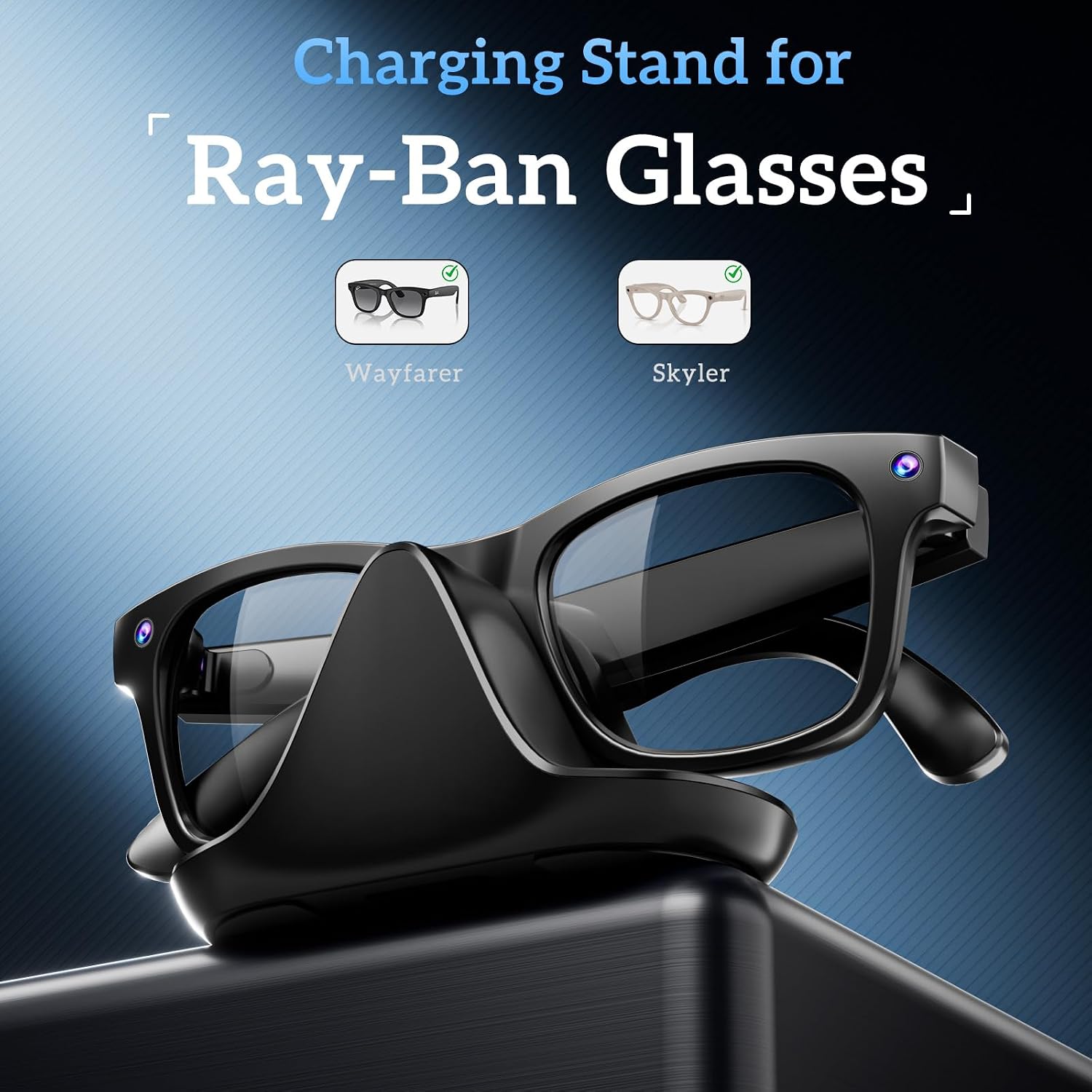 Charging Stand for Ray-Ban Meta Wayfarer/Headliner/Skyler (Gen 1&2) | Portable Charging Dock for Ray Ban Meta Smart Glasses Case Accessories with 2.13 ft USB-C,Charger with LED Indicator