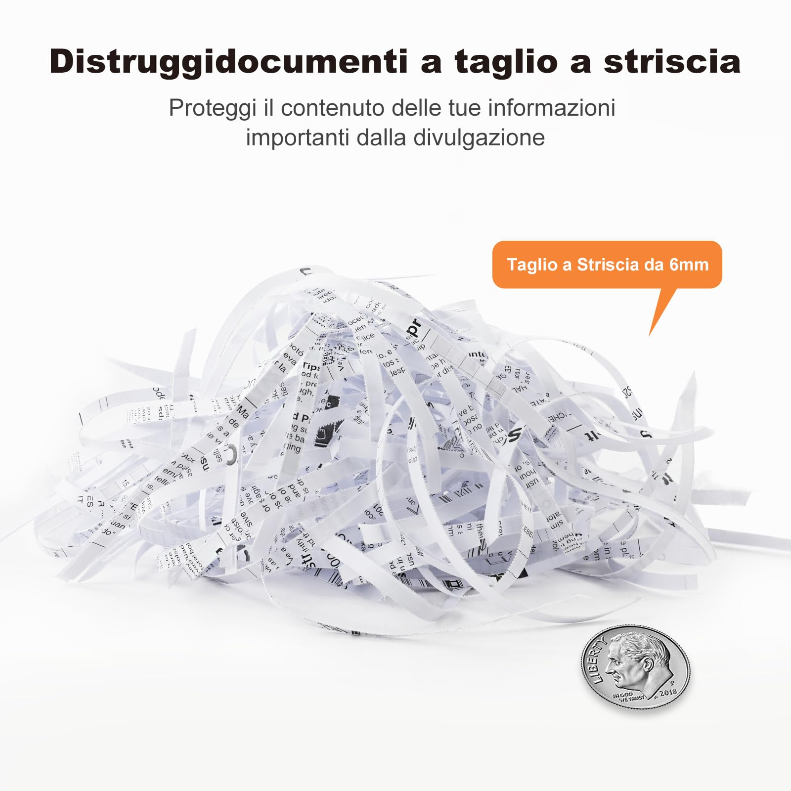 Bonsaii Distruggi Documenti, Taglio a Strisce 6mm, Fino a 6 Fogli, Compatibile con Cestini 28-42 cm, Distrugge Carta & Carte di Credito, Protezione da Surriscaldamento, 3 Modalità, S119-A