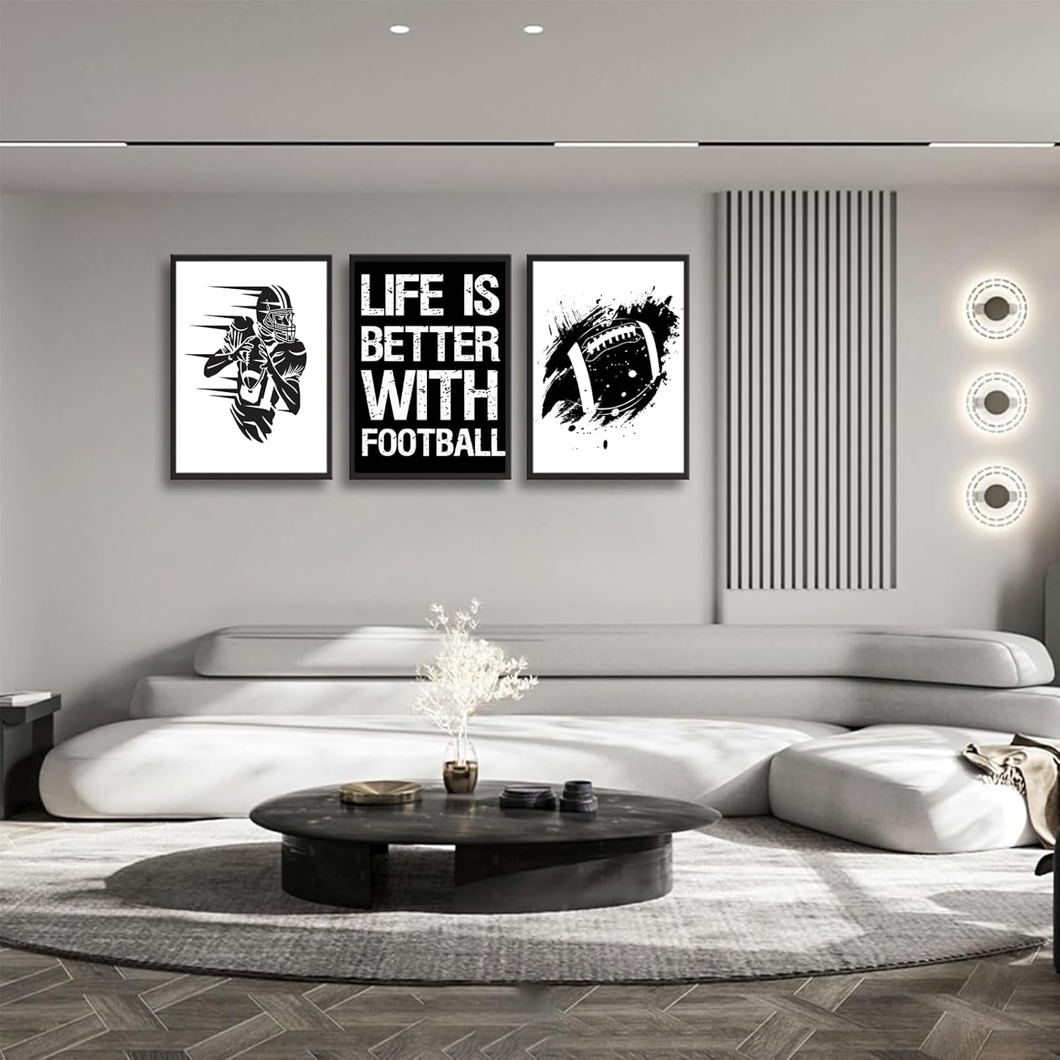 3Pcs American football wall art Black and White Rugby Wall Decor pictures Inspirational Painting Artwork Sports Poster Prints for Boys Room Locker Room Dorm Living Room Home Decoration