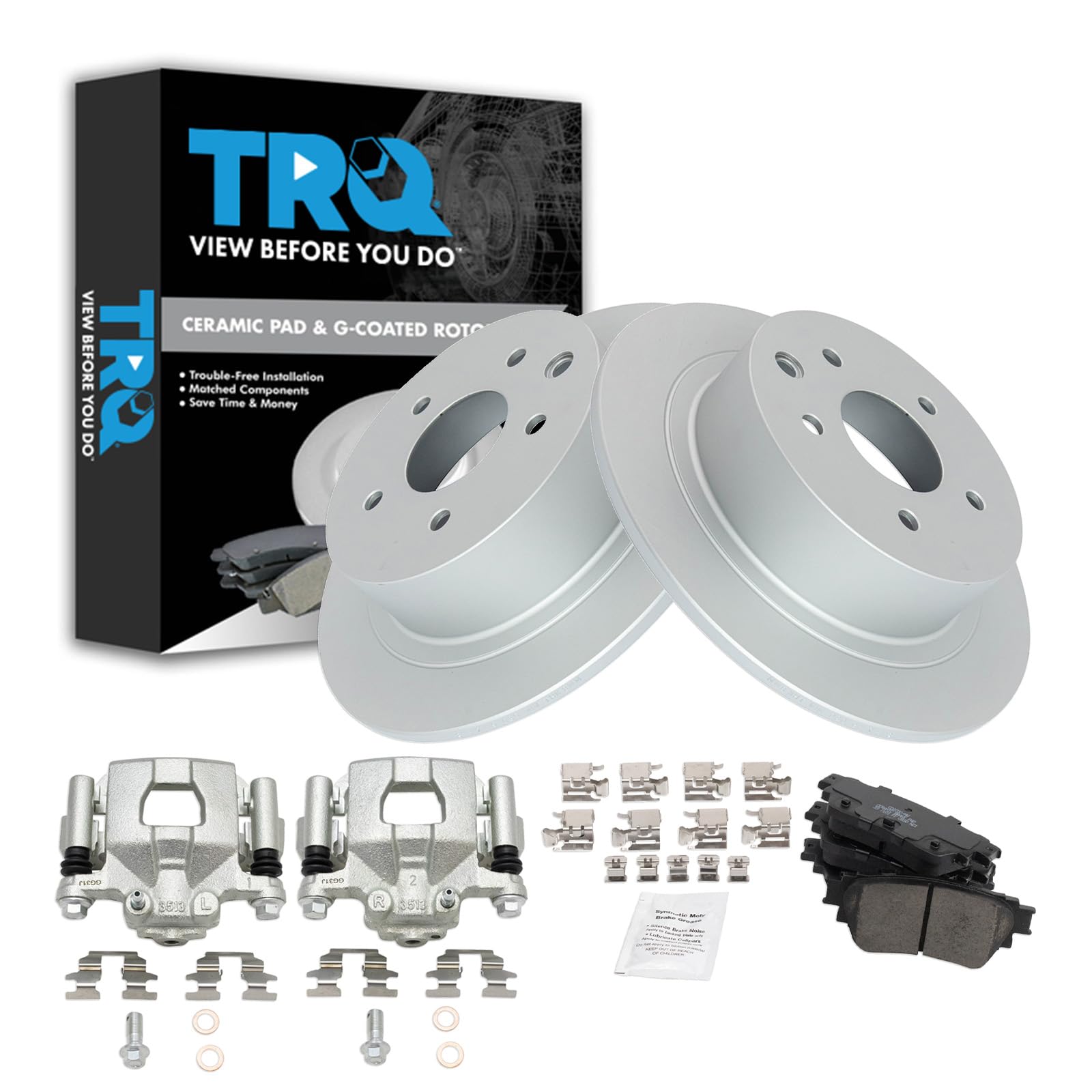 TRQ Rear Brake Pad &amp; Rotor Kit Ceramic Premium G-Coated Compatible with 2019-2021 Nissan Altima