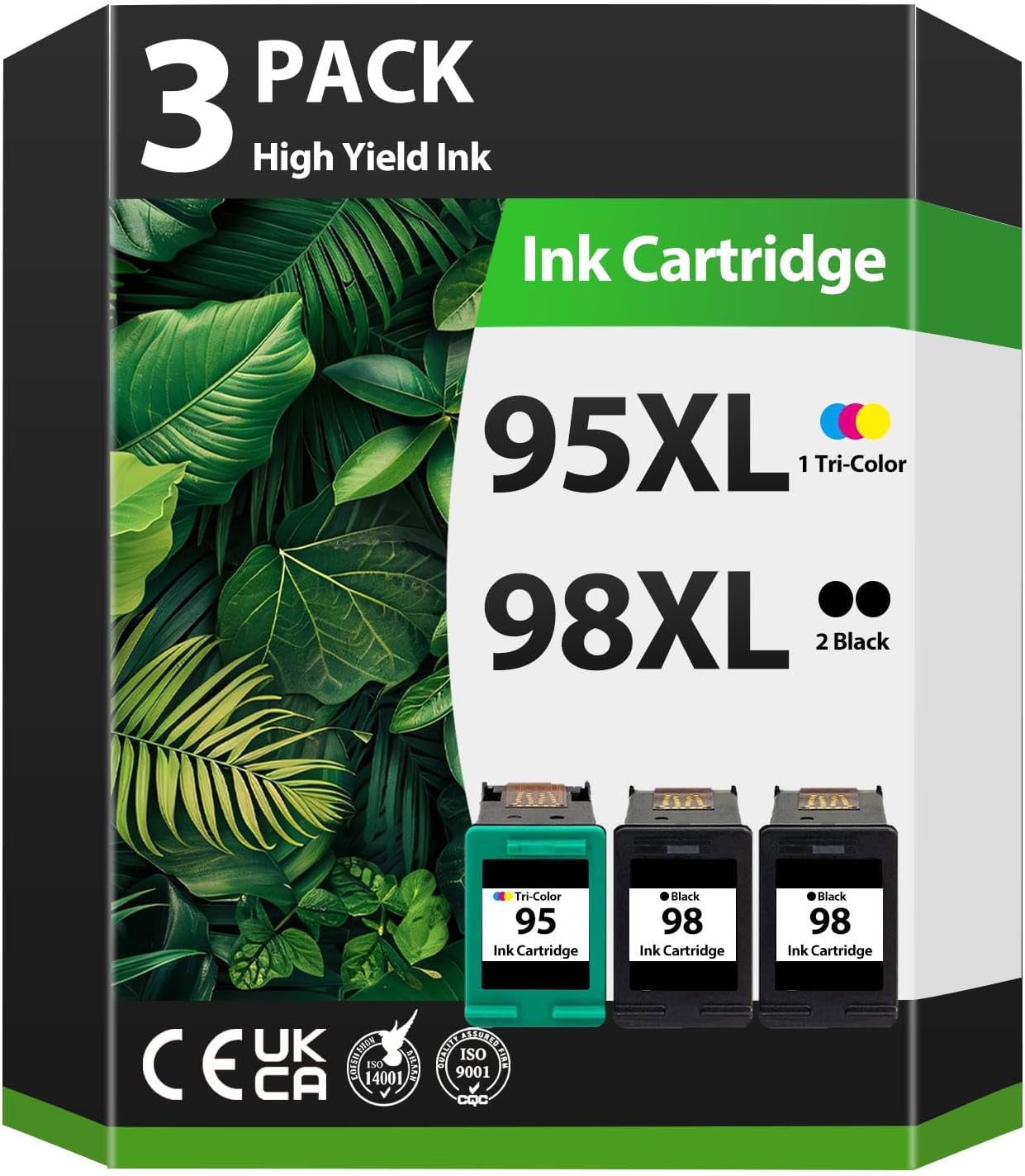 High Yield 95xl 98xl Ink Cartridge 95 98 Ink Combo Pack for C9364WN C8766WN Compatible for Officejet 100 150 6310 Deskjet 460 5940 PhotoSmart C4150 C4180 2575 8050 Printer (2 Black,1 Tri-color)