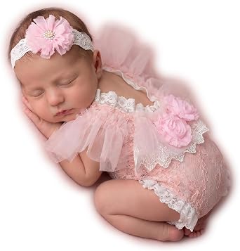 Zeroest Newborn Girl Photoshoot Outfits Lace Romper & Headband