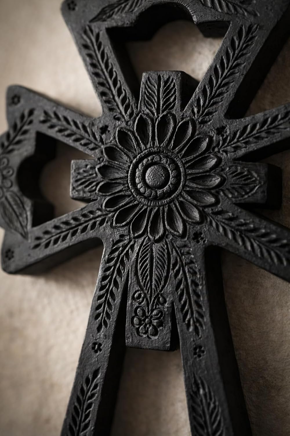 Handmade Mexican Black Clay Wall Cross – Christian Religious Decor – Rustic Artisan Cross from Oaxaca – Spiritual Home Accent – 7 x 10 Inch (Flowers)