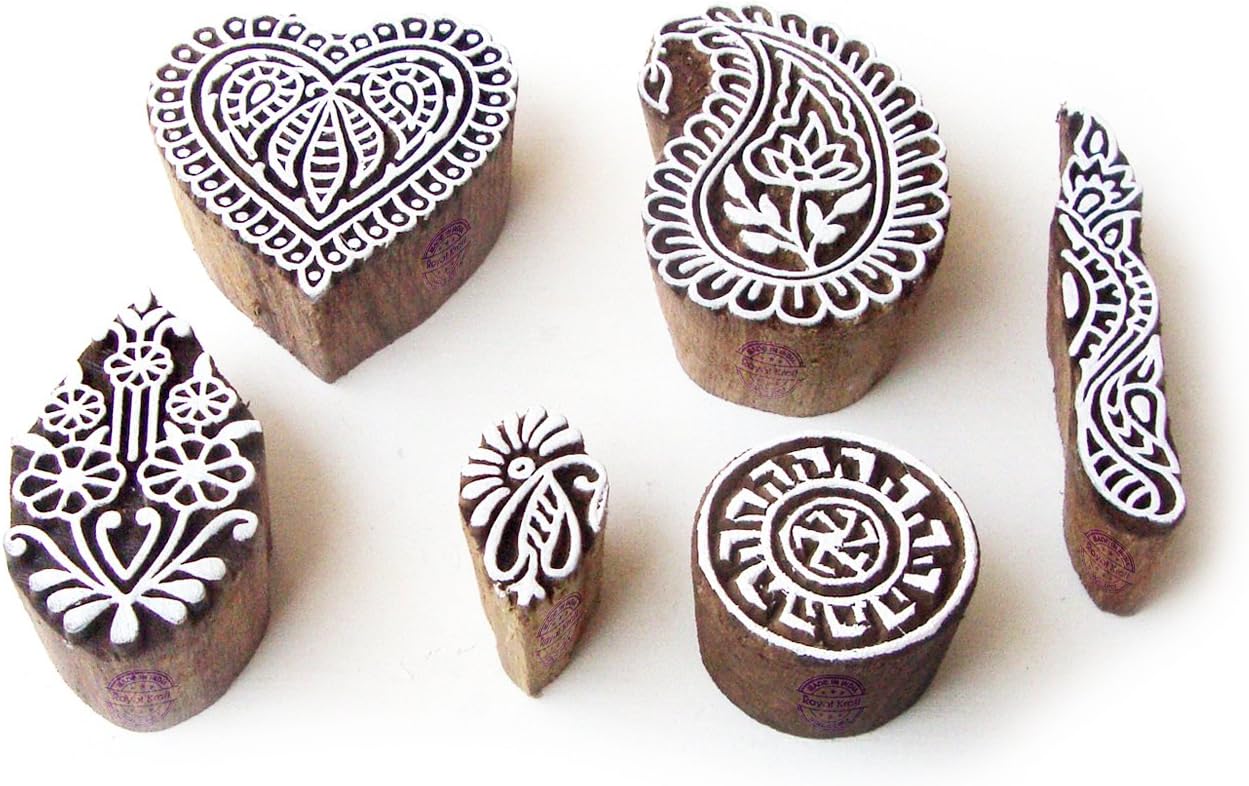 Royal Kraft Heart and Paisley Hand Made Designs Wooden Block Stamps (Set of 6)