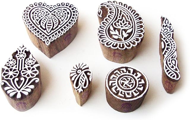Royal Kraft Heart and Paisley Hand Made Designs Wooden Block Stamps (Set of 6)