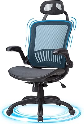 Mesh Office Chair Computer Chair, Ergonomic Desk Chairs, Modern Height- Adjustable Task Rolling Swivel Chair with Headrest Neck Support and Soft Adjustable Backrest Armrest Office Chair for Adults