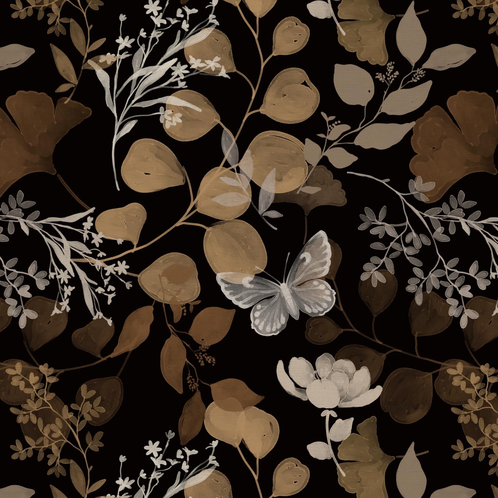 Fiula Bladeren Zelfklevend Behang, 41 Cm X 10 M, Tropisch Behang, Plakfolie, Meubelfolie, Wandbehang, Vinyl, Waterdicht, Doe-Het-Zelf Wandbekleding Voor Woonkamer, Slaapkamer, Beige, Grijs, Afneembaar