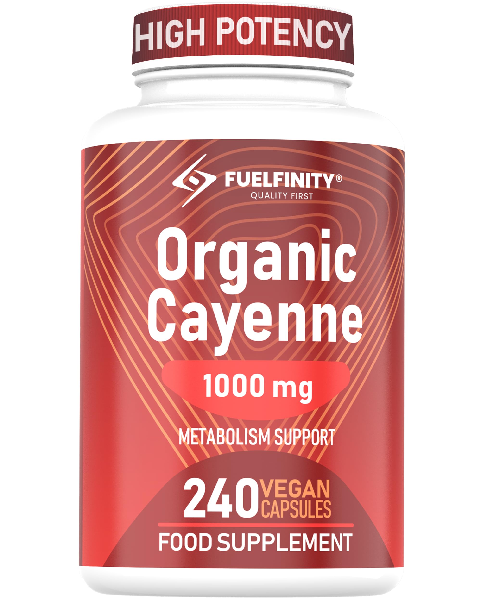High Strength: Organic Cayenne Pepper Capsules - 1000mg Capsicum - 240 Capsules - Fat Management aid Loss - Cayenne Pepper Supplement - Vegan - FuelFinity® Superlative Quality (1 Pack)