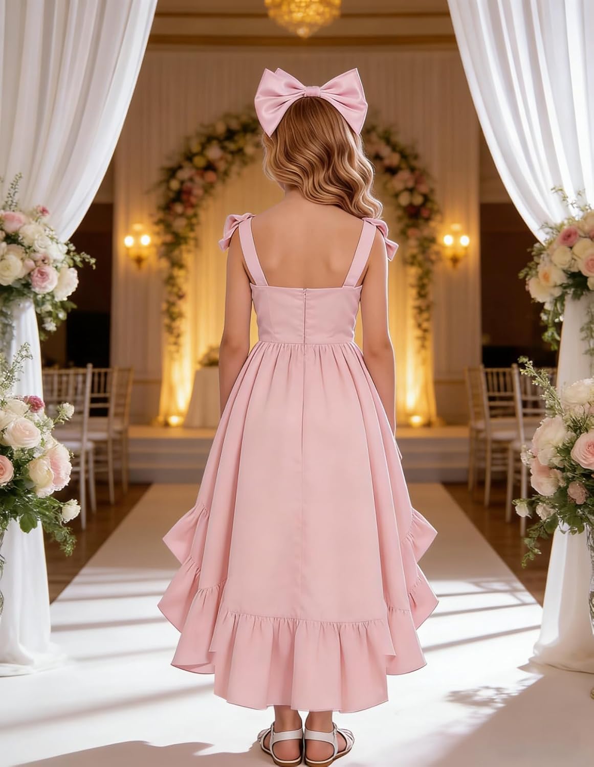 dideyttawl High-Low Chiffon Junior Bridesmaid Dresses for Girls Short A-Line Bow Straps Flower Girls Dress 2636