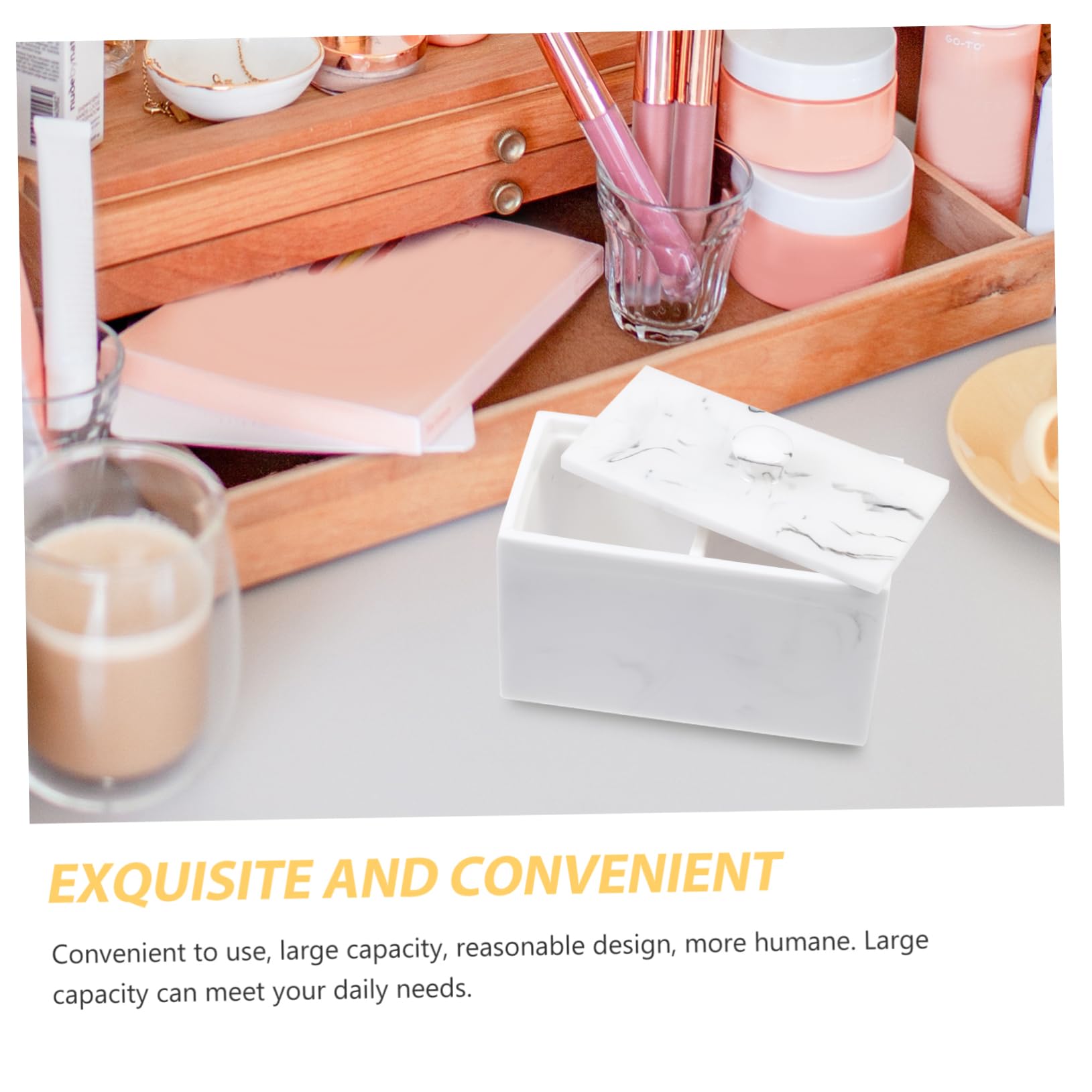 Garneck Box Cotton Pad Container Toothpick Dispenser for Home Makeup Sponges Storage Container Makeup Pads Holder Toothpick Storage Case Small Stand Toothpick Storage Container Resin White