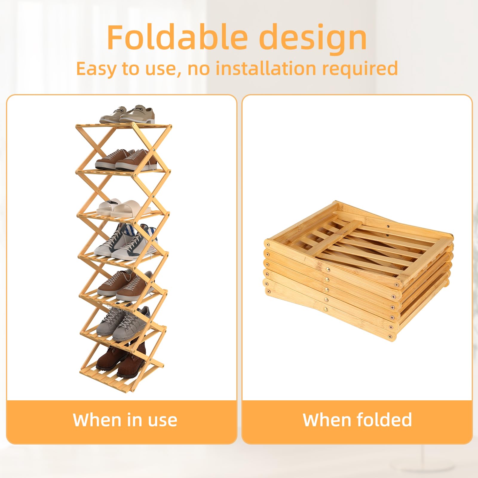 OHMG - Estantería de bambú plegable de 7 plantas, organizador de bambú, ideal para estante de zapatos, en el cuarto de baño y como estante de cocina, estante para decoración, poco espacio