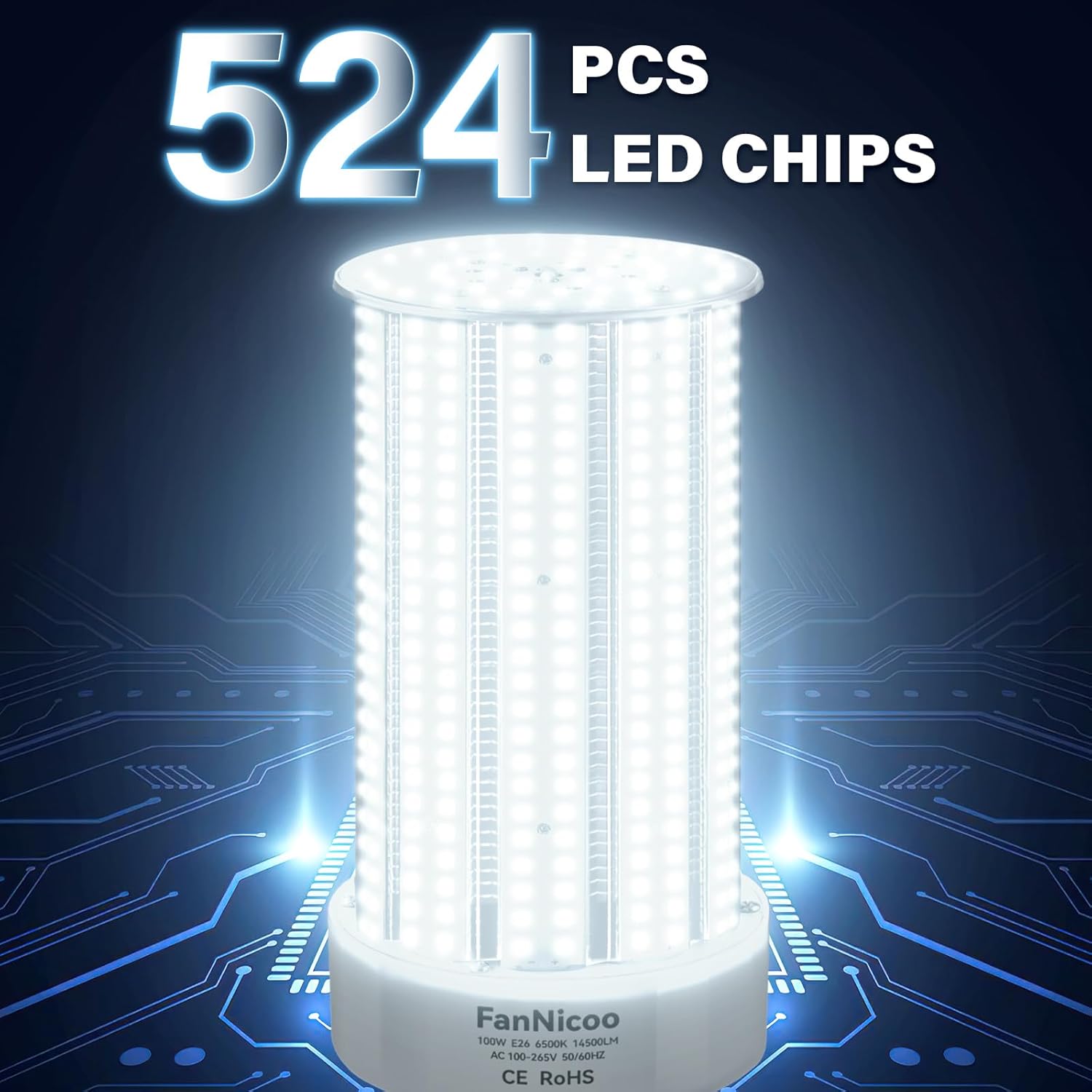 2 Pack 1200W Equivalent 100W LED Corn Bulbs 14500 Lumen 6500K Daylight White Corn Light Bulb Super Bright E26/E39 Base LED Corn Light Bulb for Commercial Industrial Lighting Warehouse Workshop Street