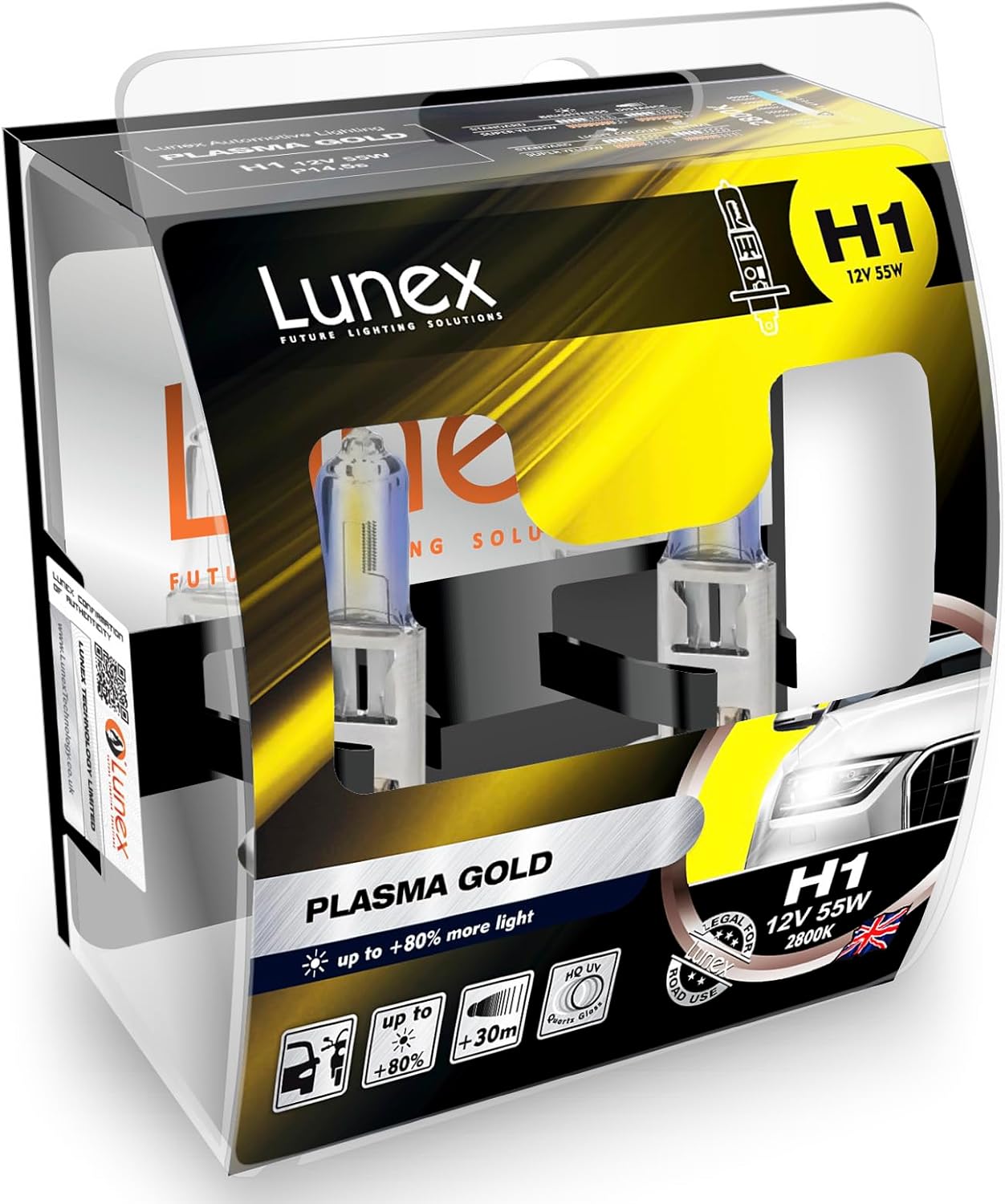 LUNEX H1 PLASMA GOLD Headlight Halogen Bulbs 448 12V 55W P14,5s 2800K duobox (2 units)