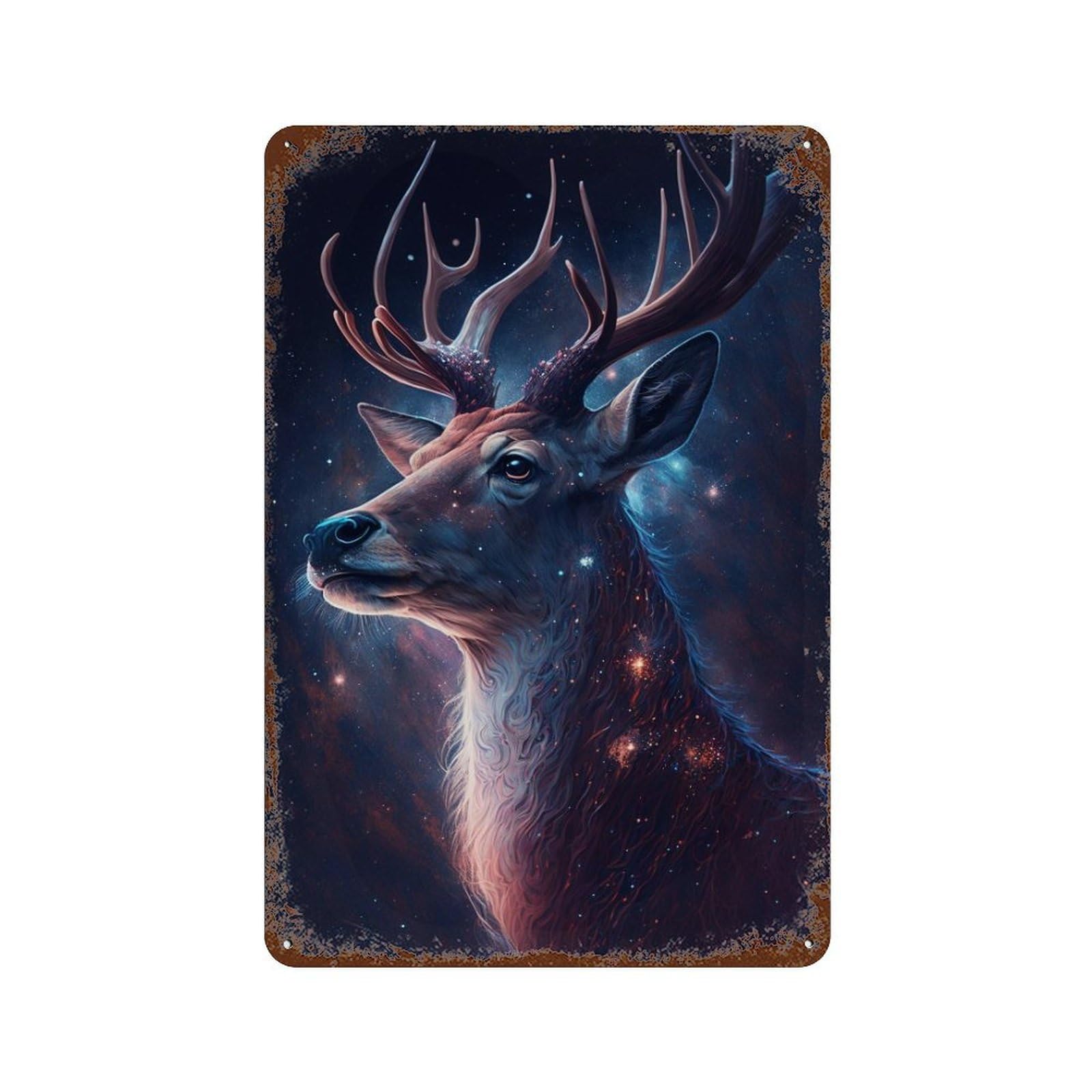 Garage Style Galactic Deer Portrait-1 Decorative Tin Sign 11.8"x7.9", Novelty Wall Decor for Bar And Workshop