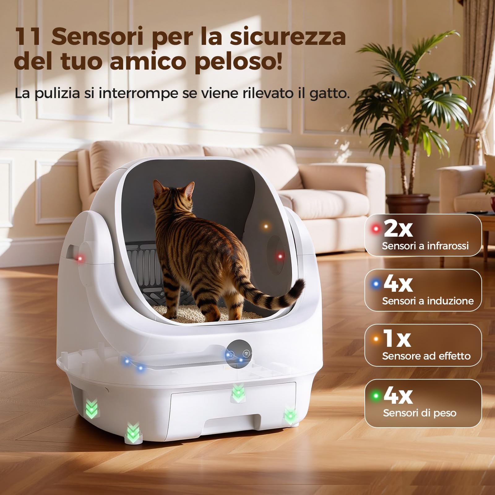 Lettiera Gatto Autopulente Aperta, Ellenpent Lettiera Automatica Silenziosa per Gatti Grandi Antiodore, Cassetta per Gatti Abilitata WiFi Controllo APP&Sicurezza, Ideale per Famiglie con Più Gatti