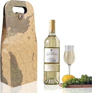 x xotic tech Double Bottle Wine Tote Bag, Reusable Leather Wine Carrier Gift Bags, Portable Wine Protector Holder for Weddings, Birthdays, Halloween, and Christmas (Map Graphic)