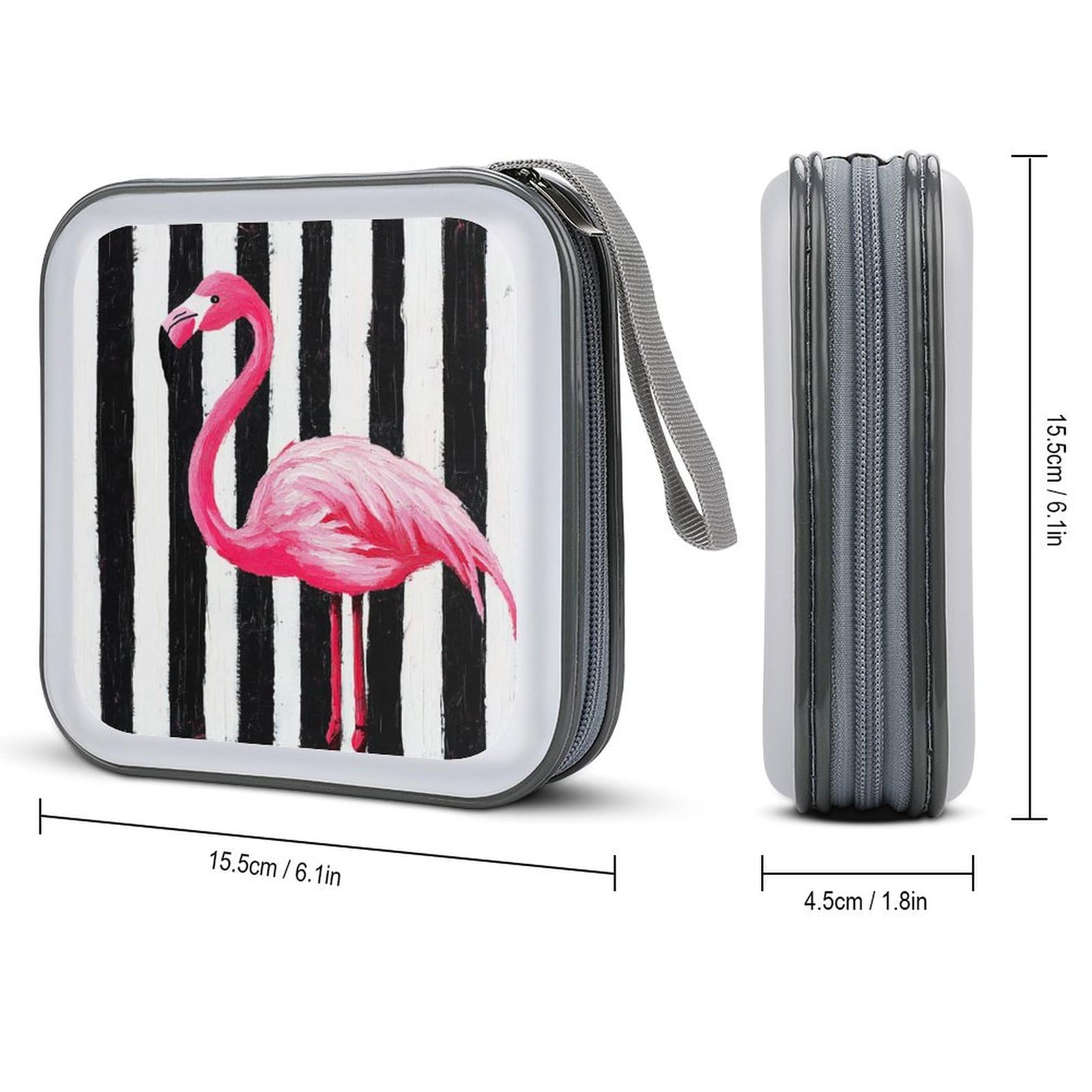 Flamingo on A Black And White Striped CD Case DVD Storage Case Portable