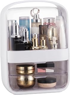 Makeup Drawer Organizer, 2 Tiers, Waterproof Portable Makeup Box, White | Categorized Drawer Storage, Water/Dust Resistant, Easy-Grip Handle, Fits Vanity/Bathroom, for Beauty Lovers