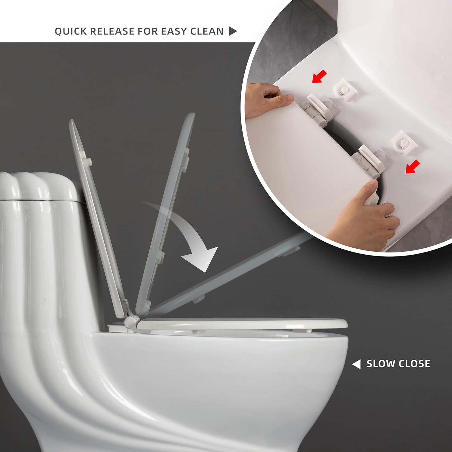 Toilet Seat, Slow Close, Premium Moulded Wood, Quick Release, Elongated, White, PIKLiDS