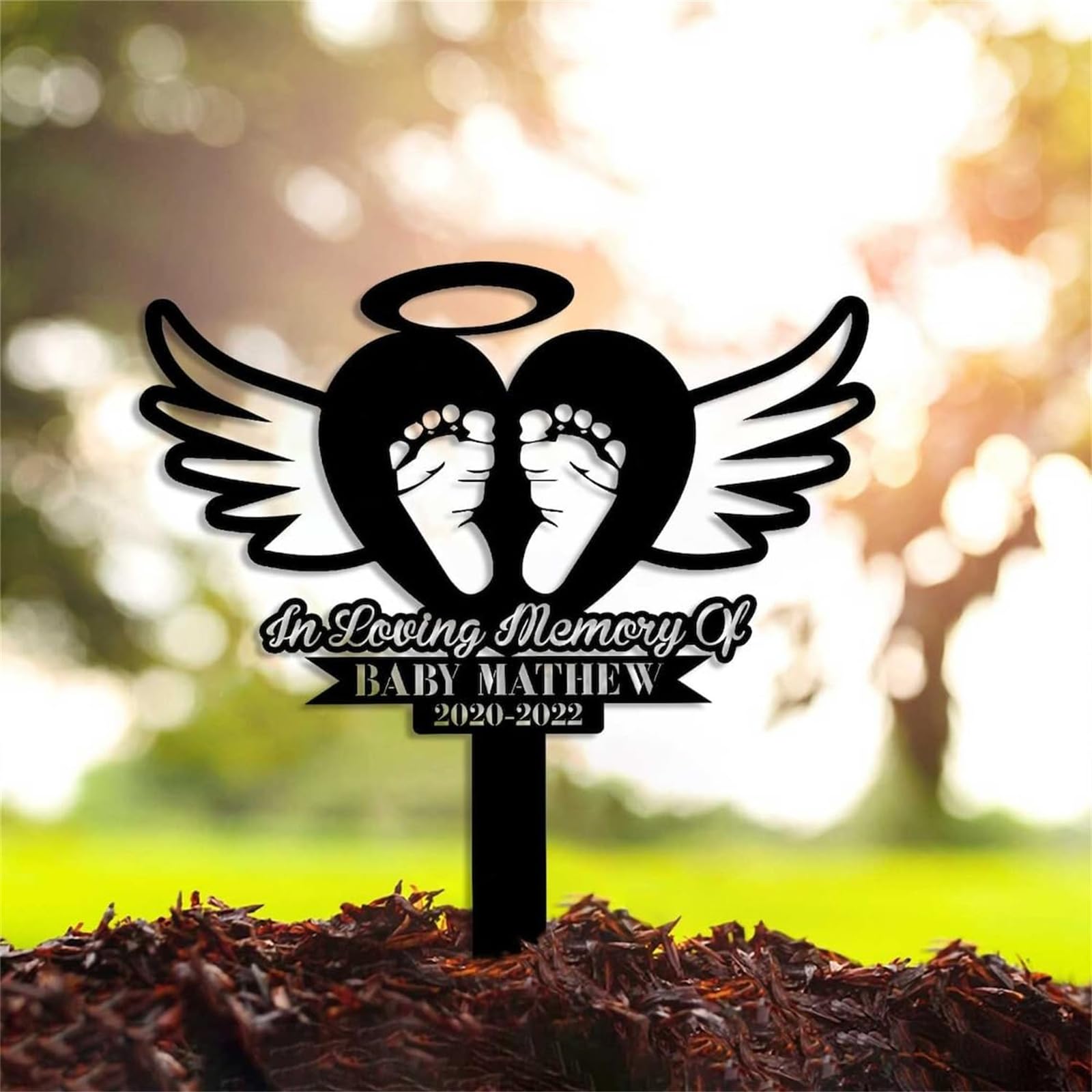 FrAnny Custom Baby Grave Markers Symbolic Memorial Stakes for Cemetery, Decor Gifts for Loved Ones Metal Garden/Yard Signs, Black