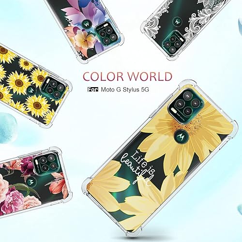 Miniatura 7 de Osophter Funda para Moto G Stylus 5G con 2 protectores de pantalla floral para niñas y mujeres, funda de goma TPU flexible de absorción de golpes